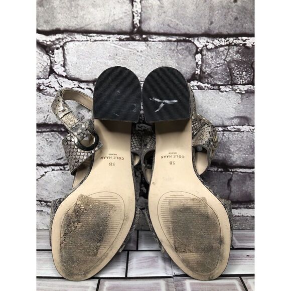 Cole Haan Grand OS Taupe Shimmer Leather Open Block Heel Sandals 5B US/35.5EU - Picture 15 of 16